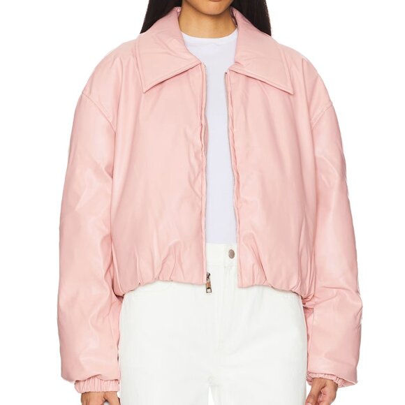 NEW Bubish Elsa Vegan Leather Bomber Jacket in Powder Light Pink Puff Small S